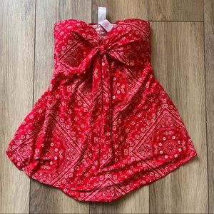 Red and White Strapless Tank Top